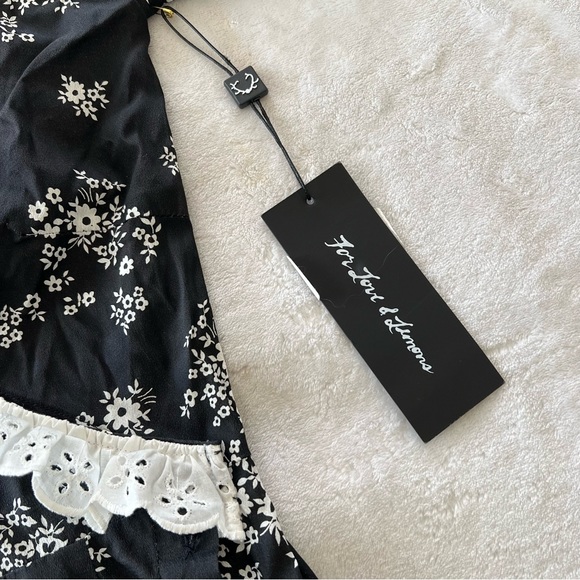 For Love & Lemons Sample Black Floral Open Front V-Neck Midi Dress - Picture 4 of 11